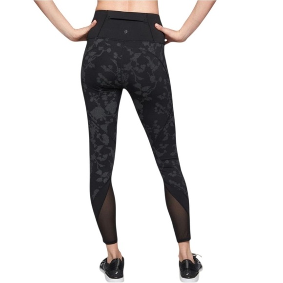 Athleta Pants - Athleta- Moonlight Precision 7/8 Black/Grey Floral Tights- S